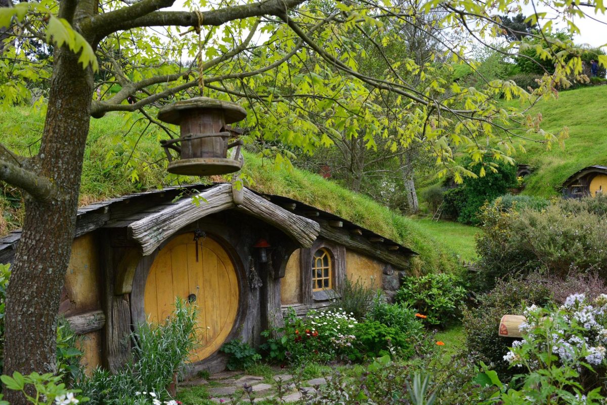 Matamata, New Zeland - October 24, 2016: Hobbit house in Hobbition Movie set of Hollywood film in Matamata, New Zeland.